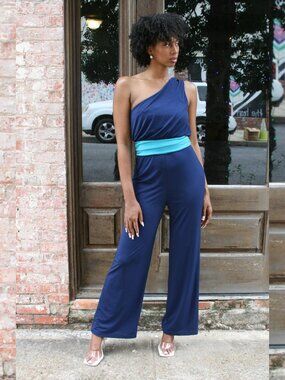 MEDIUM Blue One Shoulder Jumpsuit